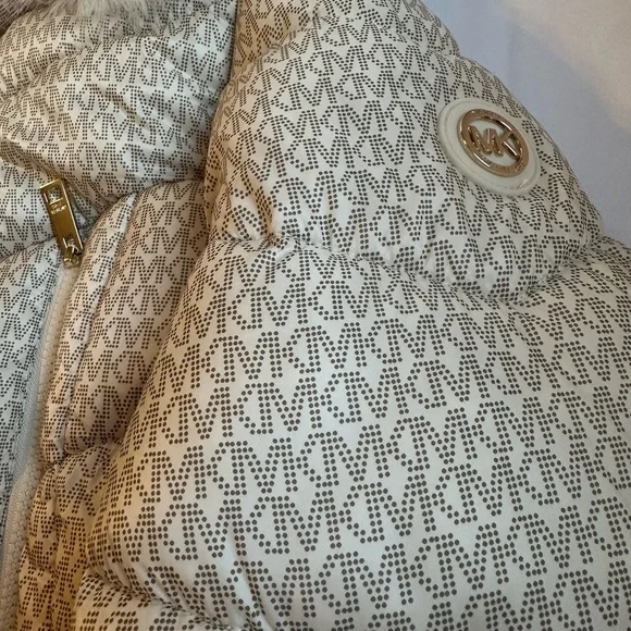 Michael Kors Monogrammed Puffer Jacket with Fur Hood - Picture 9 of 13
